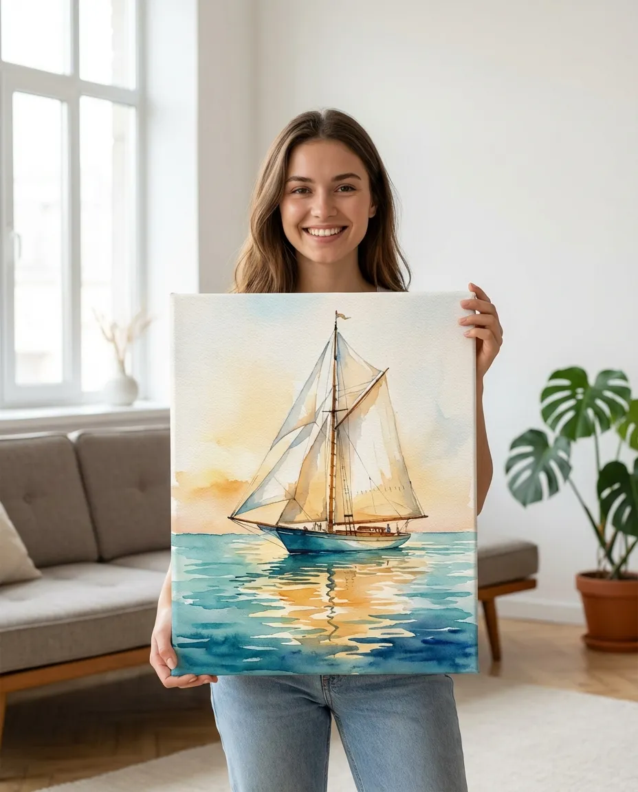 Boat portrait canvas in a room