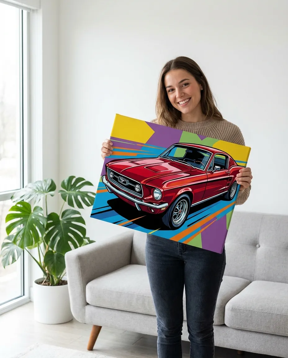 Car portrait canvas in a room