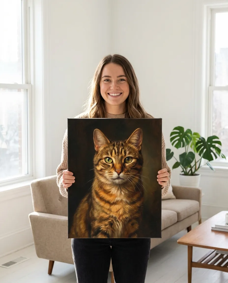 Cat portrait canvas in modern living room
