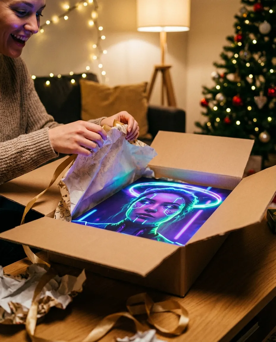 Unwrapping a canvas gift