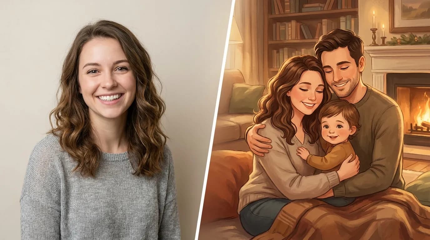 Before and after: family photo transformed into an oil painting portrait