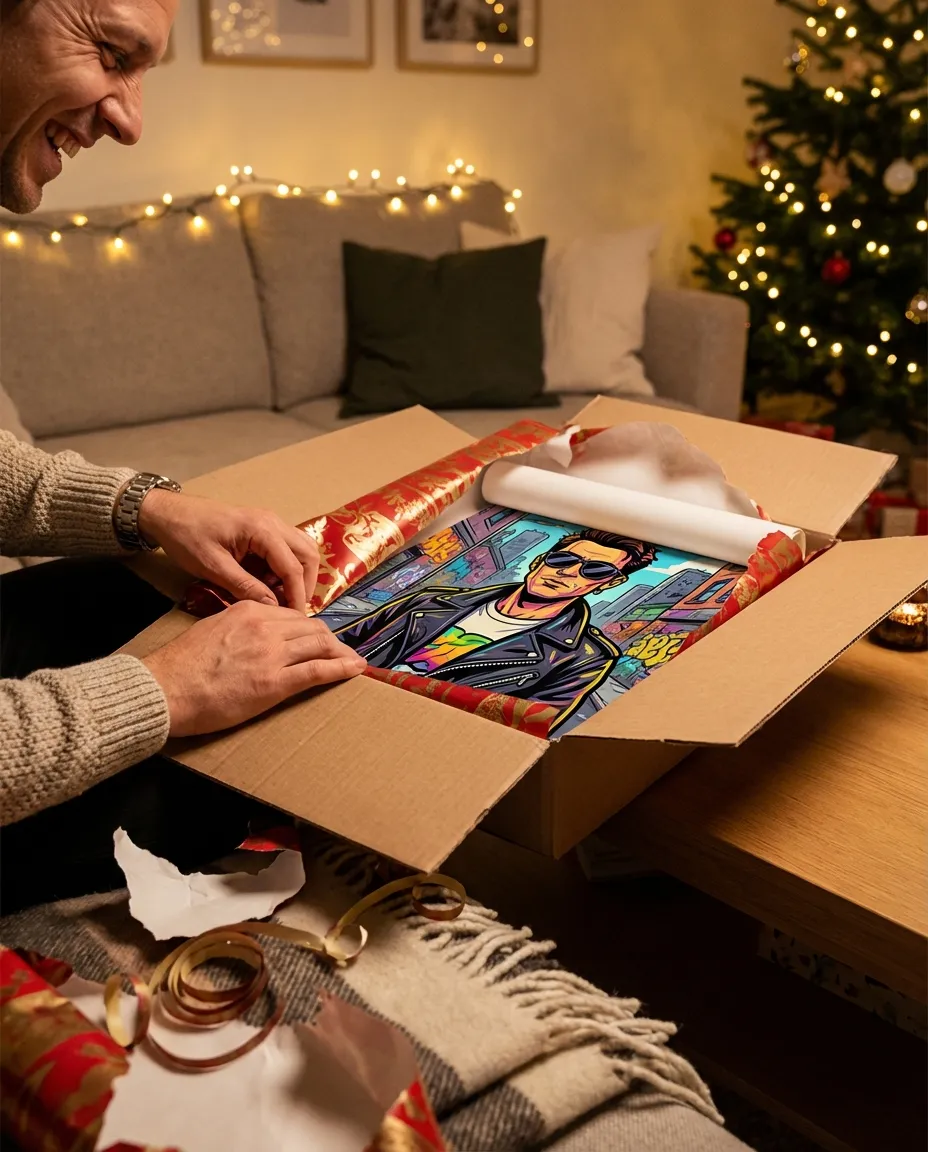 Unwrapping a canvas gift