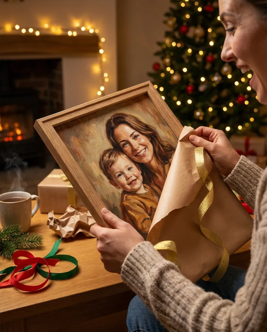 Unwrapping a photo to art canvas gift