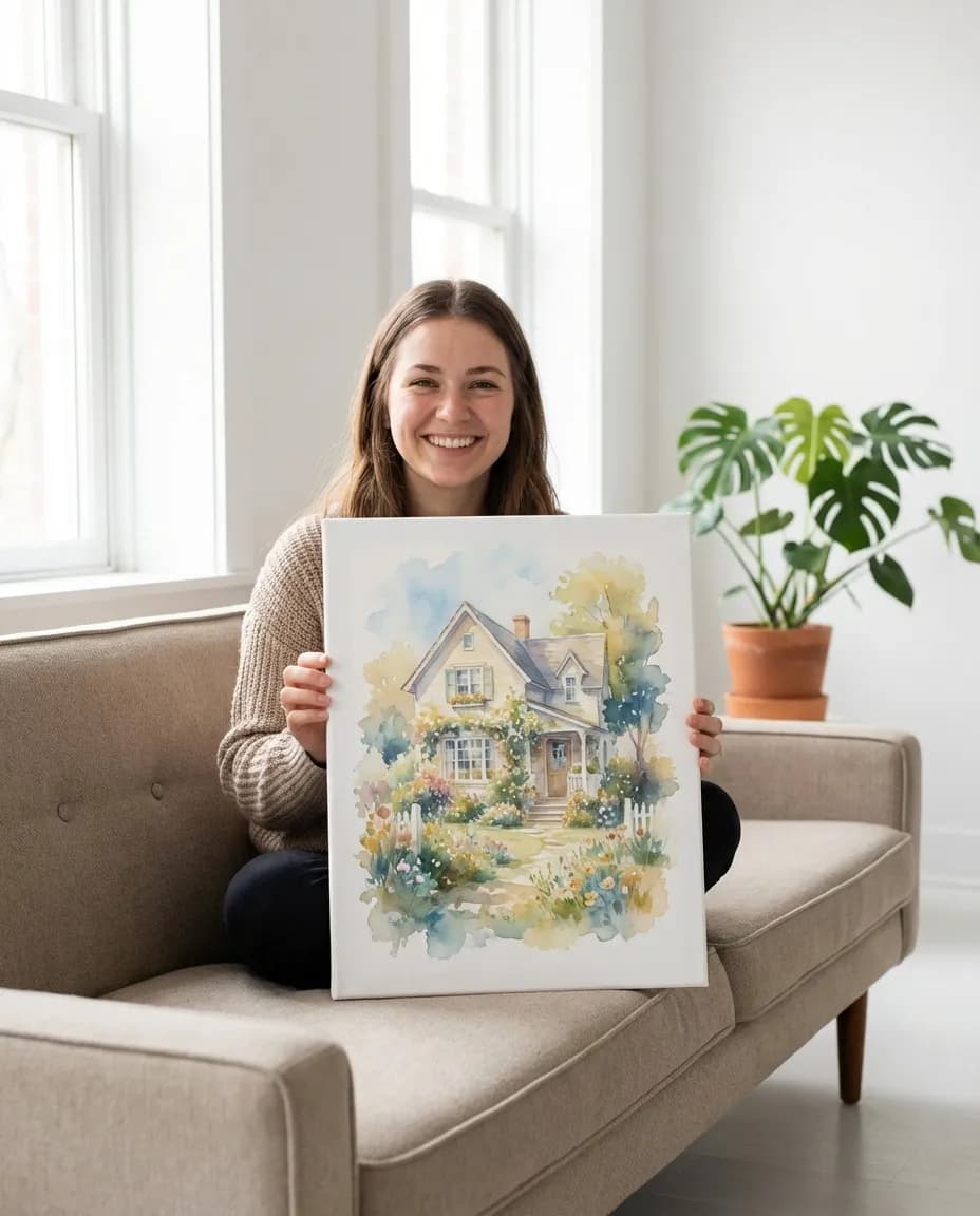 Watercolor house portrait canvas lifestyle