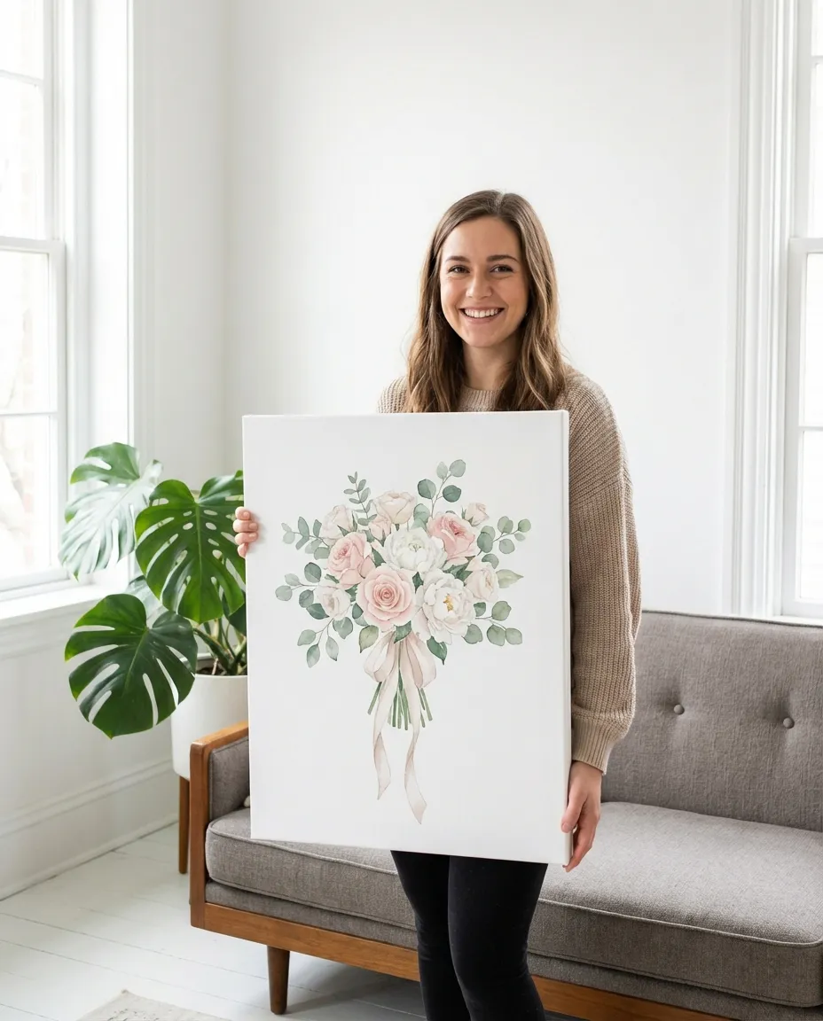 Wedding bouquet illustration canvas in modern living room