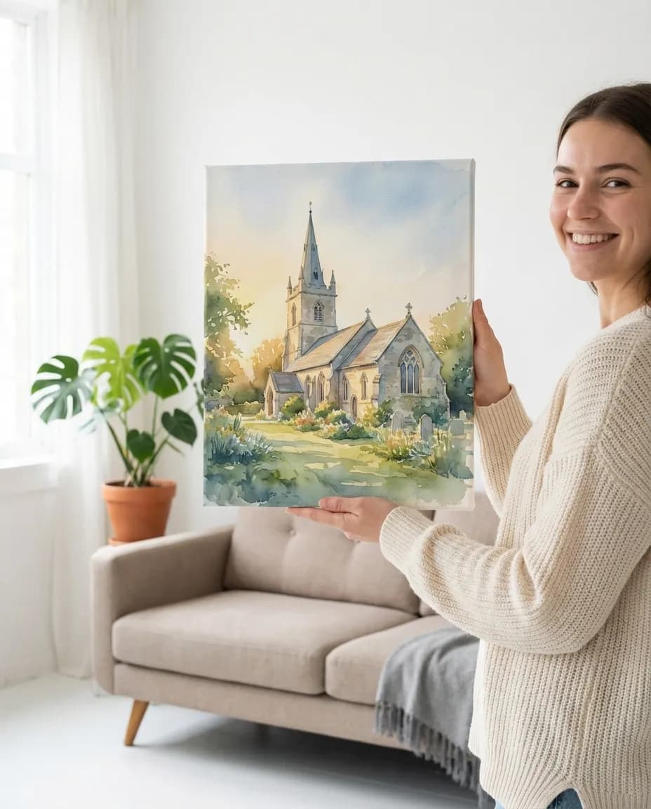 Wedding venue portrait canvas in modern living room