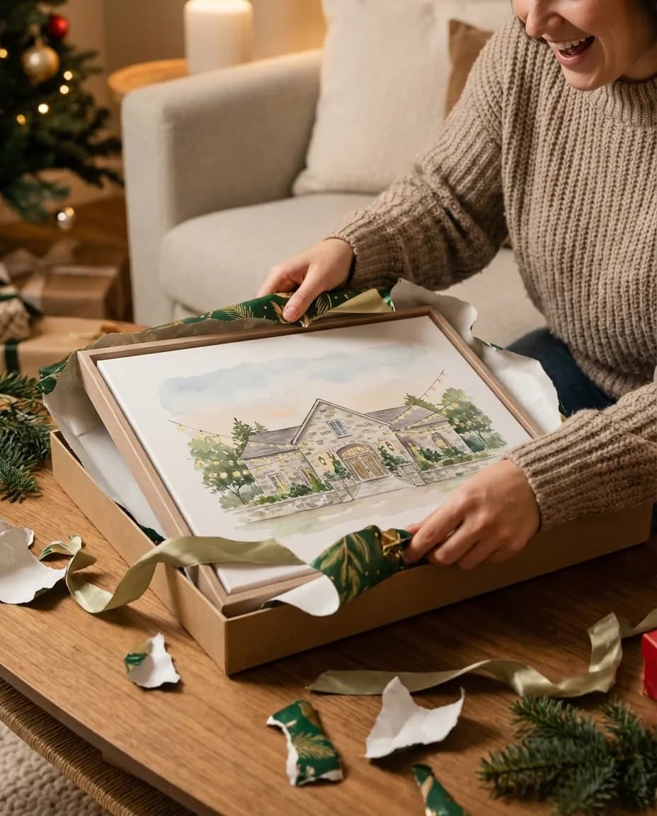 Unwrapping a canvas gift