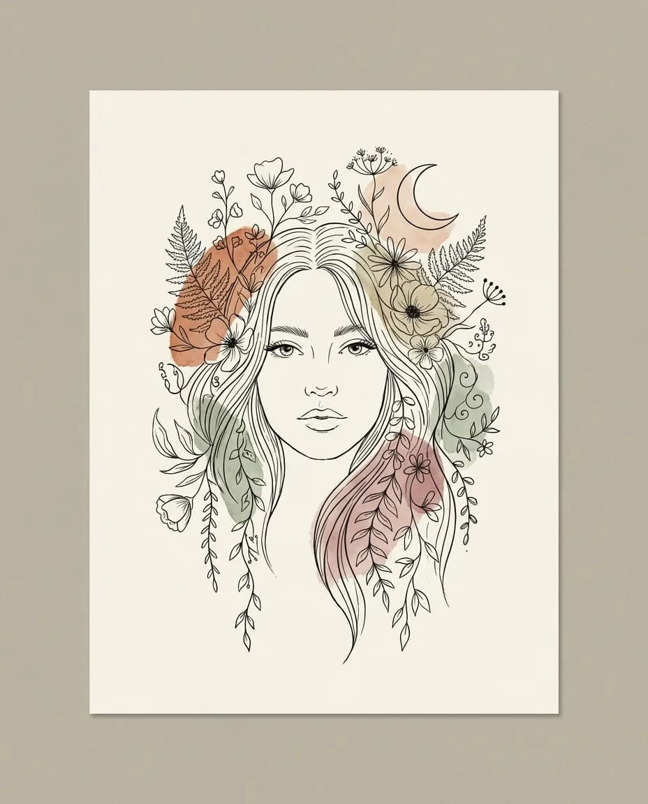 Boho Line Art Portrait AI portrait example