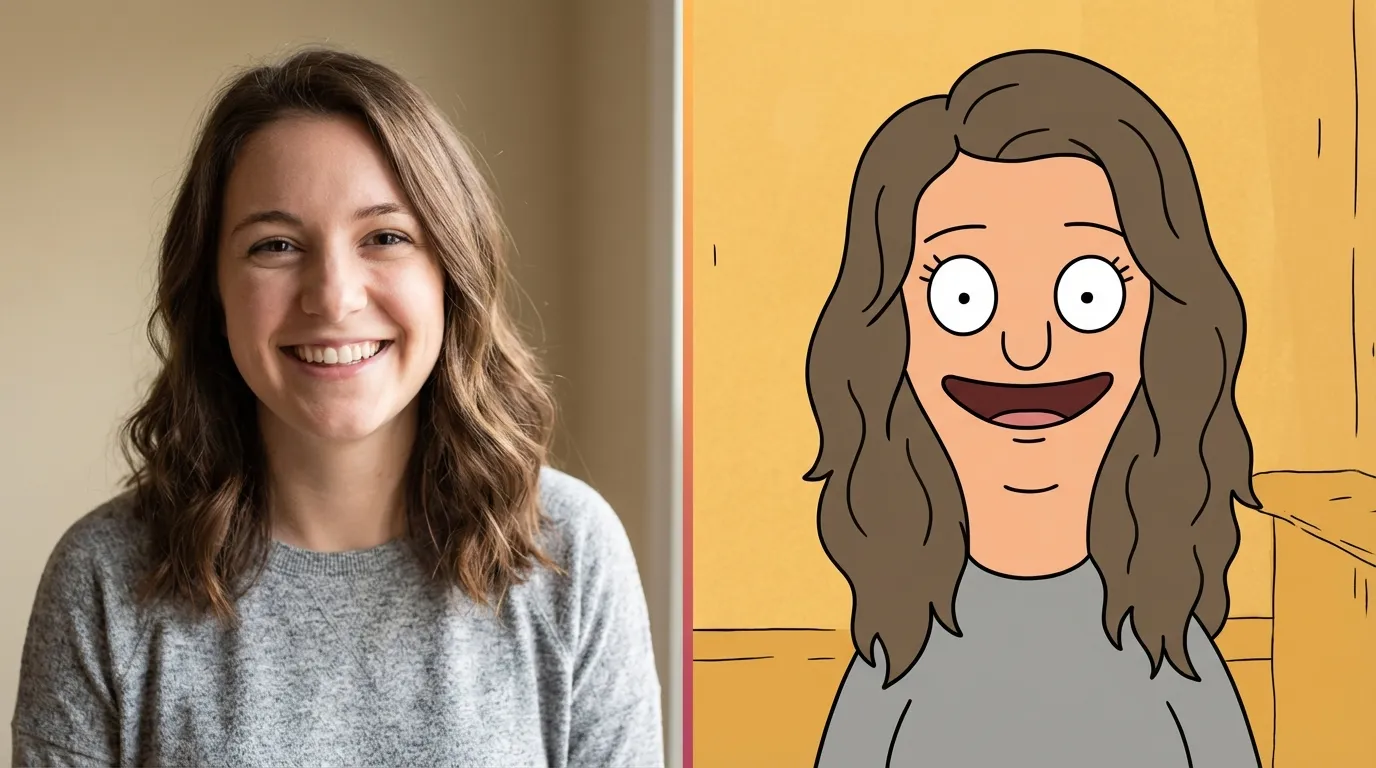 Before and after: photo transformed into Bob's Burgers style portrait
