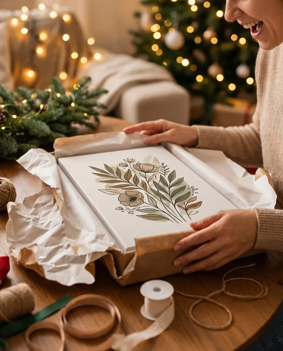 Unwrapping a canvas gift