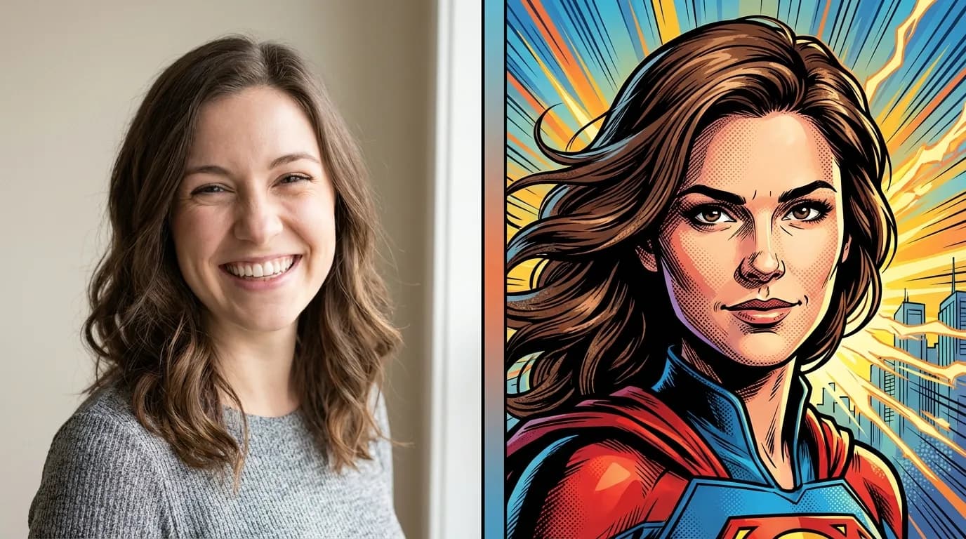 Before and after: photo transformed into Marvel-style comic book portrait