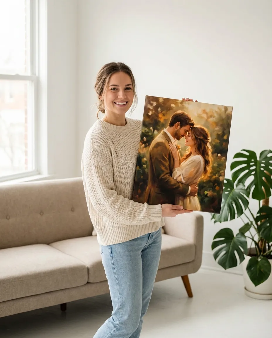 Couple portrait canvas in modern living room