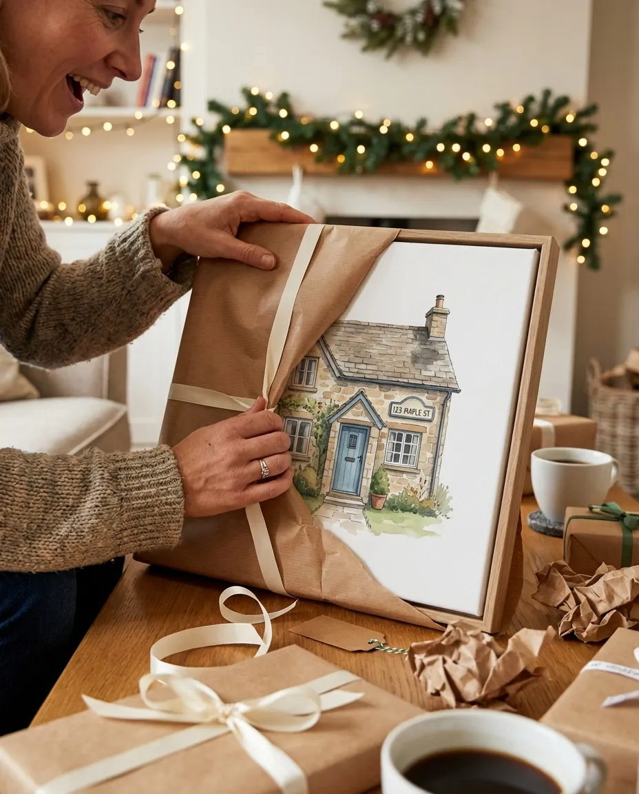 Gift unwrapping a first home illustration