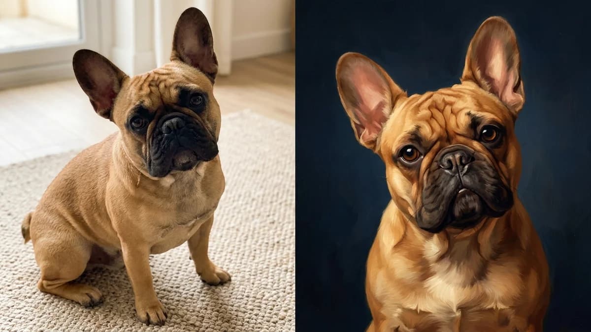 Before and after French Bulldog portrait transformation