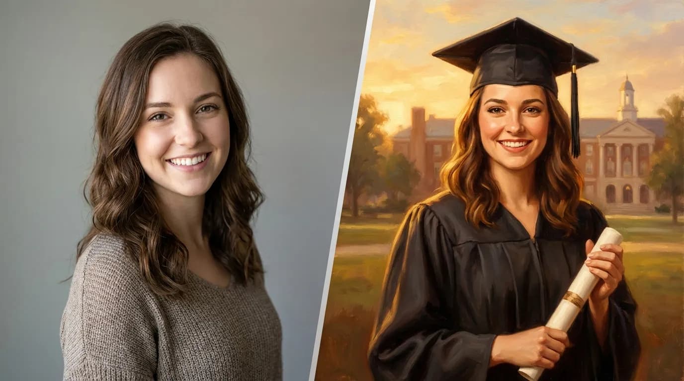 Before and after graduation portrait transformation