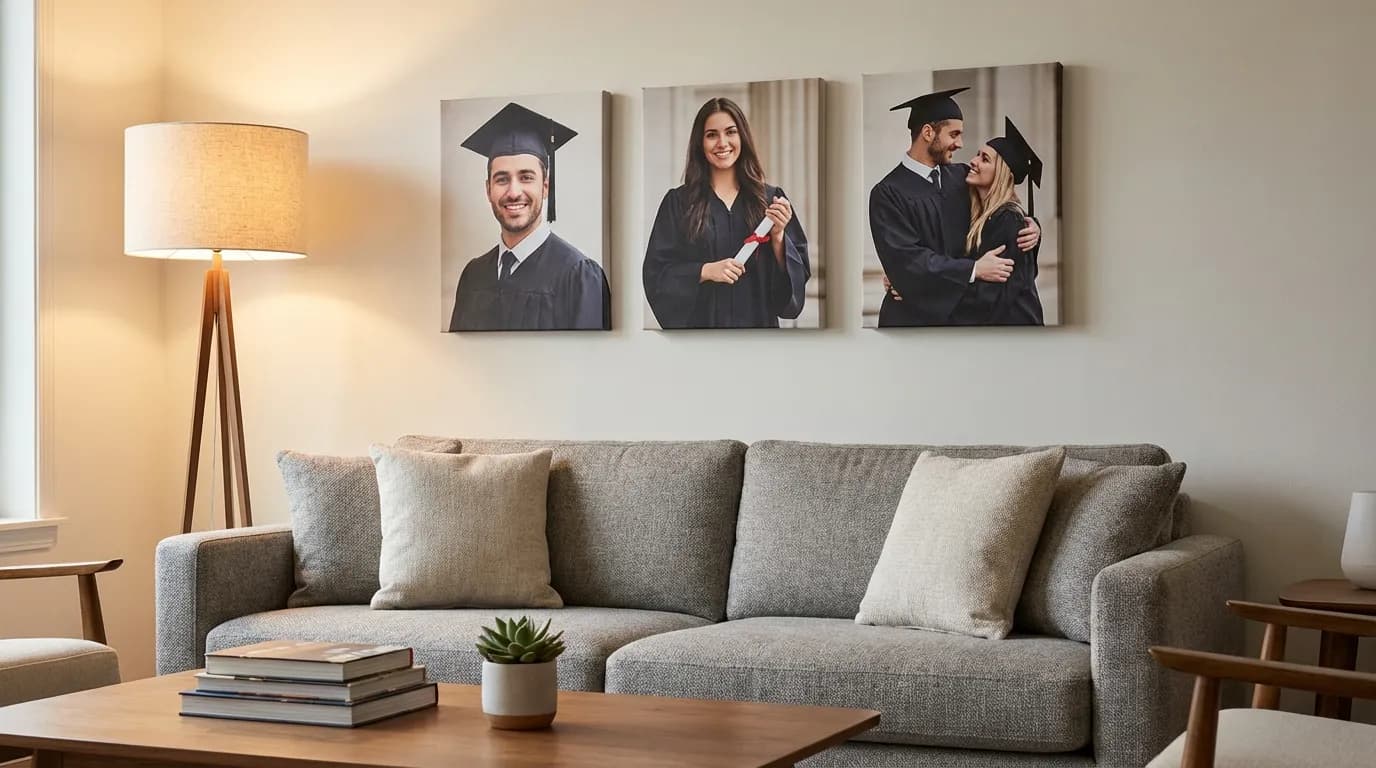 Gallery wall with graduation portrait