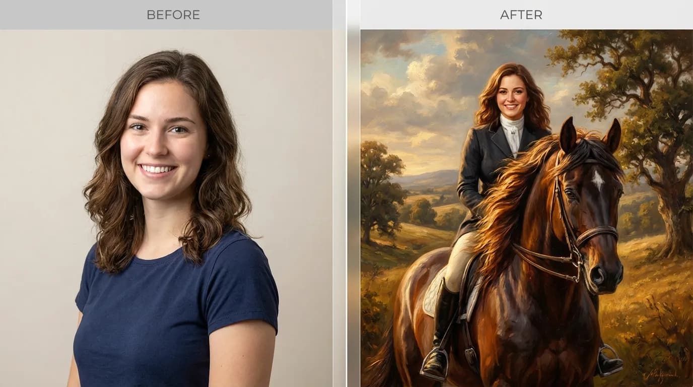 Before and after horse portrait transformation