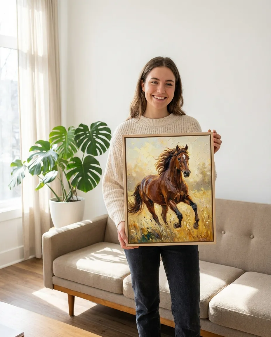 Horse portrait canvas in modern living room