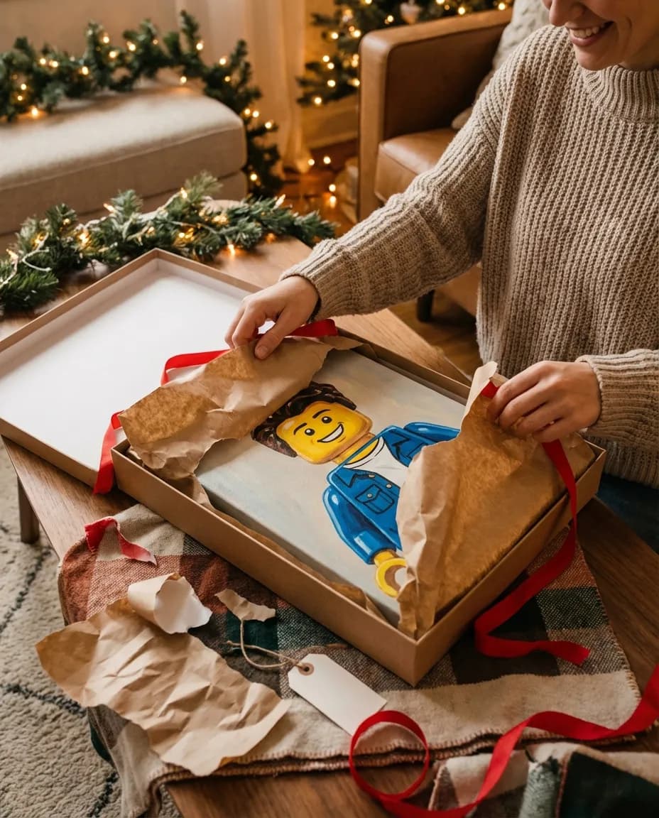 Unwrapping a canvas gift