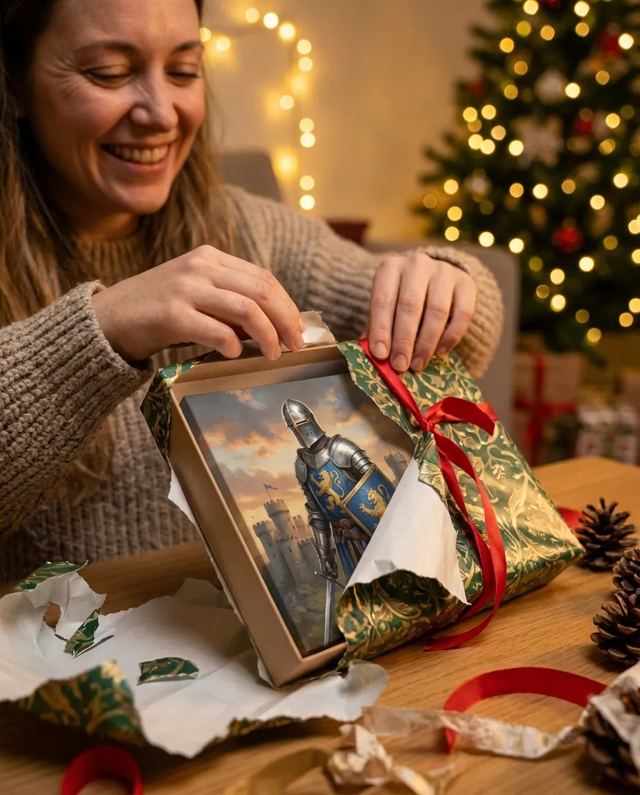 Unwrapping a canvas gift