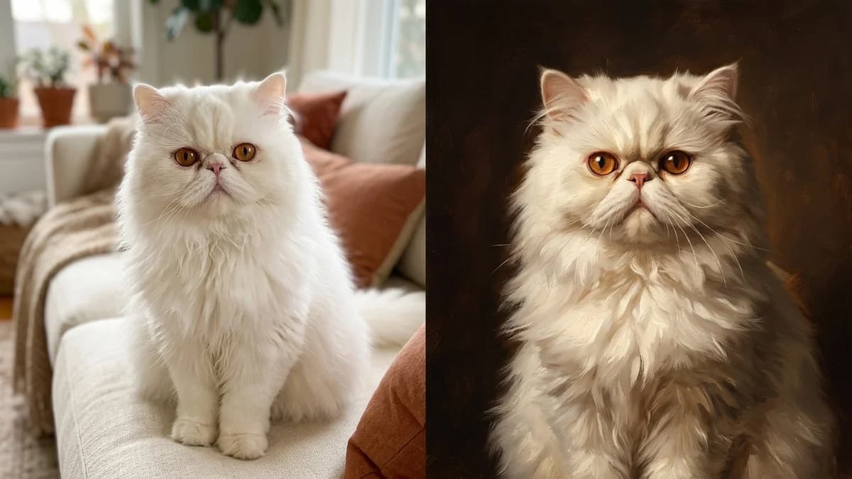Before and after Persian cat portrait transformation