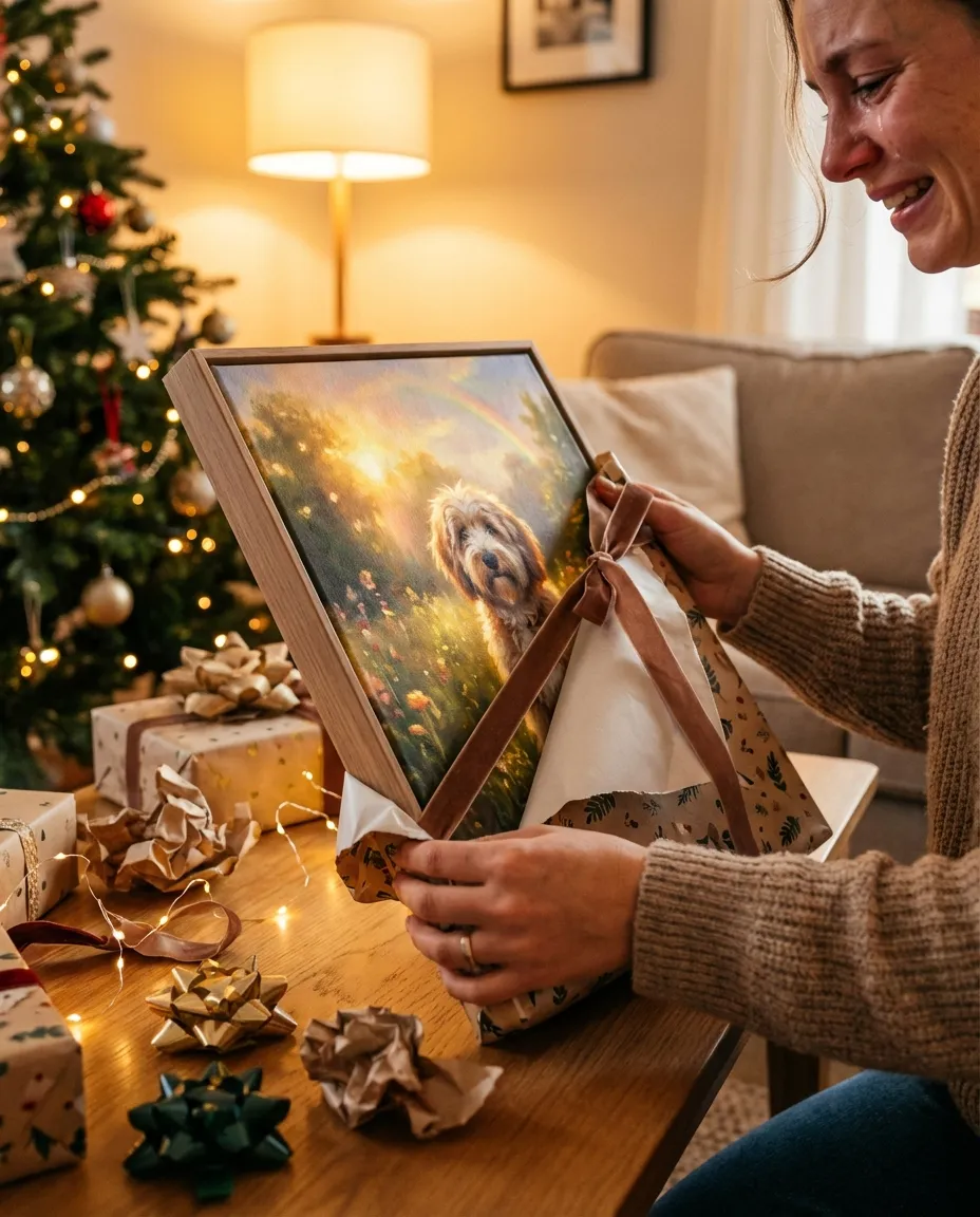 Unwrapping a canvas gift