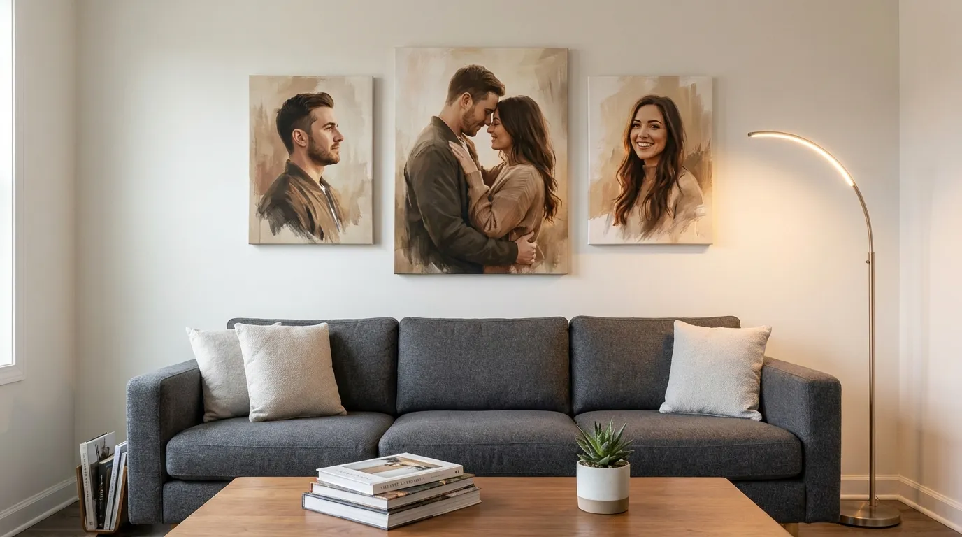 Gallery wall with portrait gift canvas prints