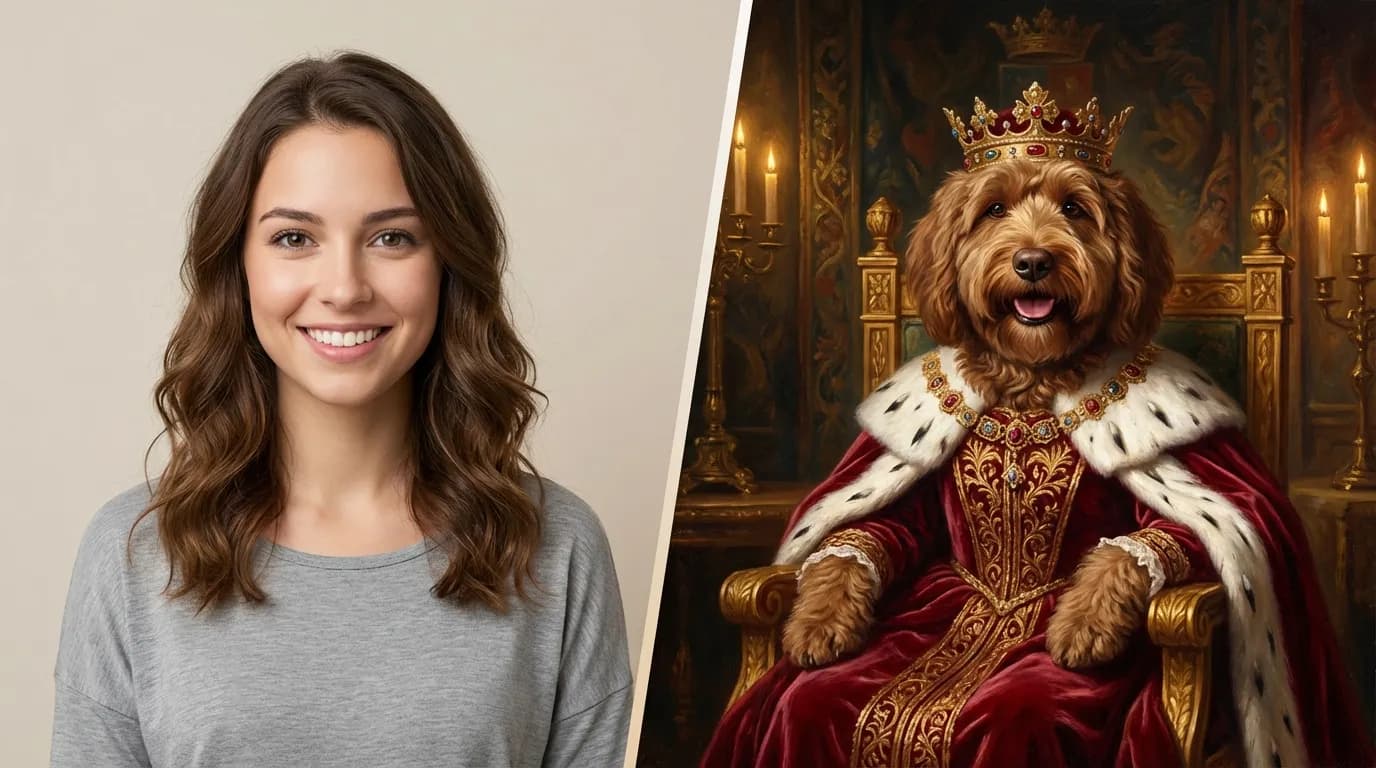 Before and after royal pet portrait transformation