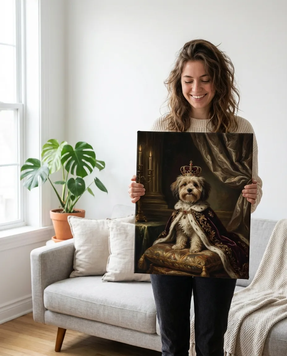 Royal pet portrait canvas in modern living room