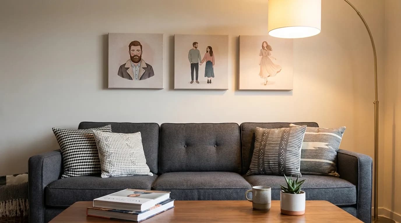 Gallery wall with save the date illustration