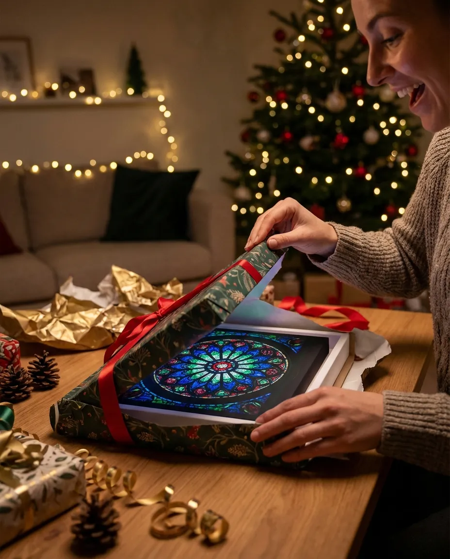 Unwrapping a canvas gift